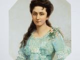 portrait of a woman in a blue dress in a white frame