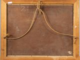 an old wooden frame with a rope hanging from it ' s side