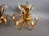 pair of antique brass wall sconces with flowers and leaves