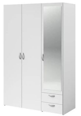 a white wardrobe with two drawers and a mirror