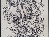 un dessin en noir et blanc représentant le visage d'un homme sur une feuille de papier