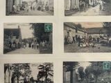 several old photographs of people walking down a street in a town