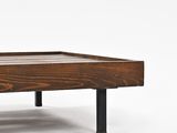 a close up of a wooden coffee table on a white background