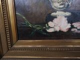 a painting of a vase with flowers on a table