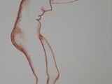 dessin au crayon représentant une femme nue appuyée sur sa tête