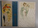 two bookmarks with drawings of women on them on a table