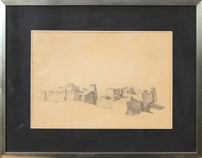 une vieille photo représentant une ville, dans un cadre noir