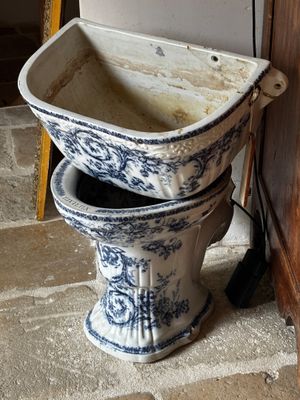 des toilettes surmontées d'une cuvette