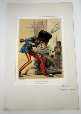 Ensemble de huit lithographies sur le thème militaire