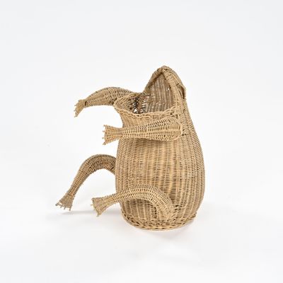 un panier en rotin orné d'un grand lézard