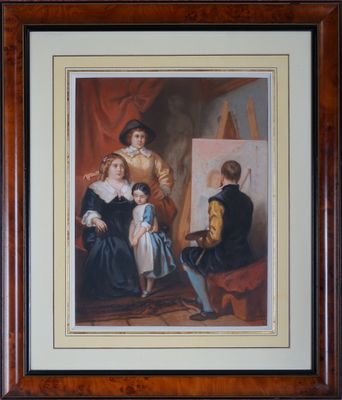 une image représentant un tableau montrant une famille devant un chevalet