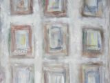 une image représentant une peinture composée de carrés de différentes couleurs sur un mur blanc