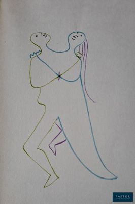 un dessin représentant un homme et une femme se tenant la main