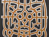 painting of an orange and white design on a black background