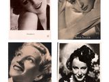 four black and white photographs of a woman posing for a picture