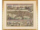 une vieille carte de la ville de Londres dans un cadre doré