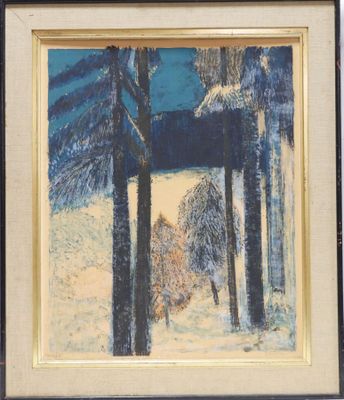 an image of a painting of trees in a snowy landscape
