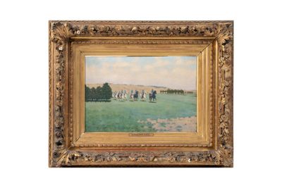 une peinture à l'huile représentant un groupe de personnes dans un champ