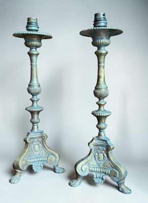 pair of antique cast iron candlesticks