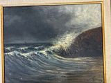 une peinture à l'huile représentant une vague qui déferle sur une plage