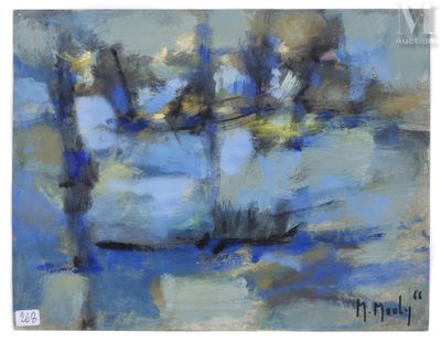 peinture d'un bateau sur un plan d'eau avec des arbres en arrière-plan