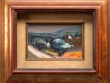 an image of a painting of a man riding a horse drawn carriage