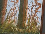 a picture of a painting of a bird in the woods