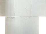 four pieces of white paper with writing on them sitting on top of each other