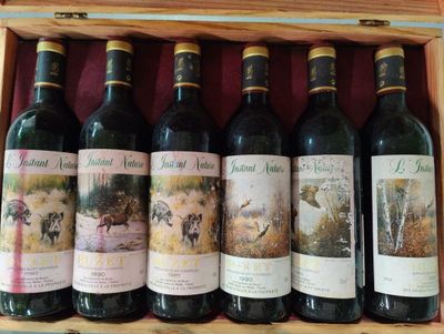 six bouteilles de vin dans un coffret en bois