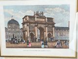 framed picture of a painting of a building with people walking around it