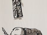 dessin représentant un panda endormi sur un lit, avec une fenêtre en arrière-plan