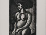 un dessin en noir et blanc représentant une femme coiffée d'un chapeau
