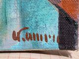 a close up of a painting of a cat on a couch