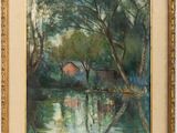 une image d'un tableau représentant une maison au bord de l'eau