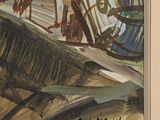 a picture of a painting of a boat in the water