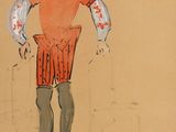 an image of a drawing of a man in a red shirt and brown pants
