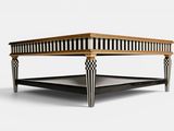 a black and white coffee table with a wooden top on a white background