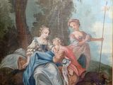 une image représentant un tableau où figurent trois femmes et un enfant dans un décor boisé