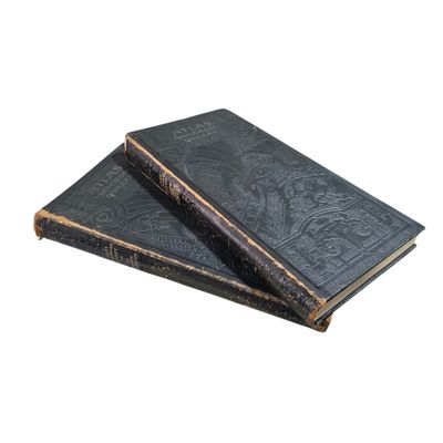 two books sitting on top of each other on a white surface