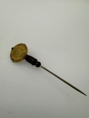 an image of a small gold coin on a stick