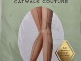 the packaging of a pair of footless stockings with a catwalk couture on it