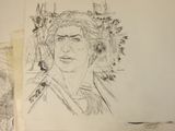 drawing of a man with a feather headdress in a drawing book