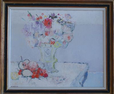 Roudneff Georges - Nature morte au bouquet - Huile sur toile…