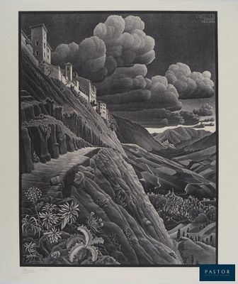 une image représentant un dessin en noir et blanc d'un paysage de montagne