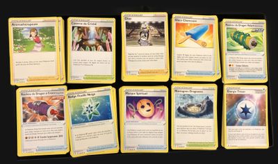pokemon trading card game set with a lot of cards on a table