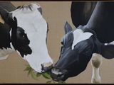 un tableau représentant deux vaches en train de brouter