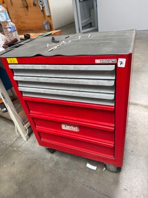 an image of a red tool cabinet in a garage