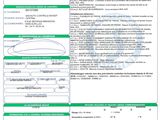 a green and white document with a barcode on it