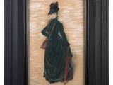 an image of a painting of a woman in a green dress and hat