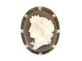 Une broche représente le visage d'une femme.